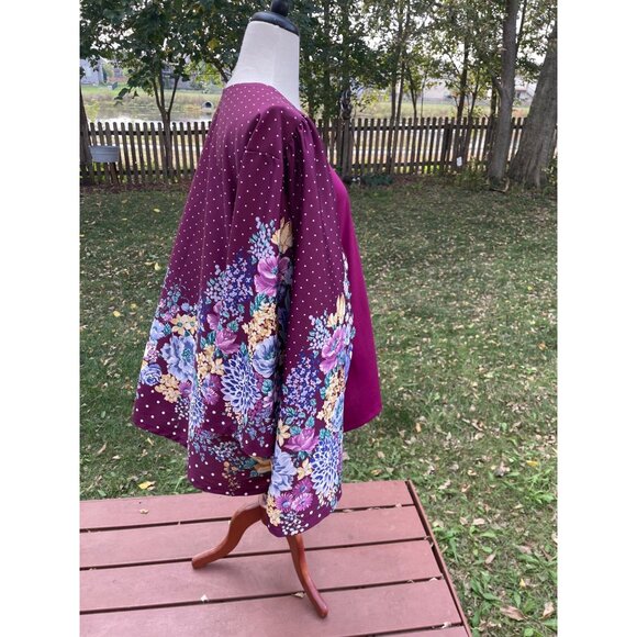 Plus Size 4X Kimono Top Floral & Polka Dot Print Lightweight Womens Long Sleeve - Picture 8 of 8